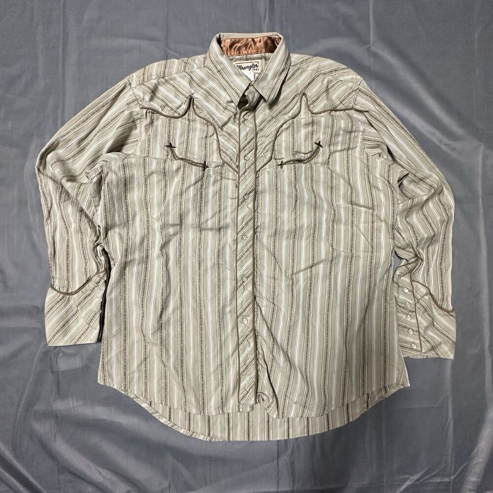 Vintage Wrangler Authentic Western Wear Pearl Snap Shirt Mens XL Brown 2000s Y2K